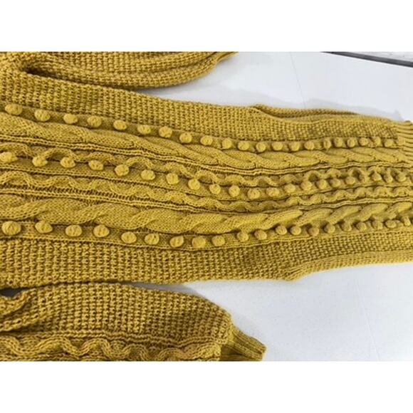 "LORAGAL" Knit Turtleneck Sweater Mustard Sz S Side Slits Bell Sleeve Millennial - Picture 8 of 12
